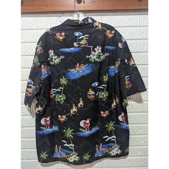 Pacific Legend Men's Black Christmas Hawaiian Pattern Button-Down Shirt Size 2XL - Picture 3 of 6